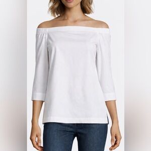 Theory Vinata Top Poplin Shirt Cotton Off Shoulder  Size M White Slits Hem NEW